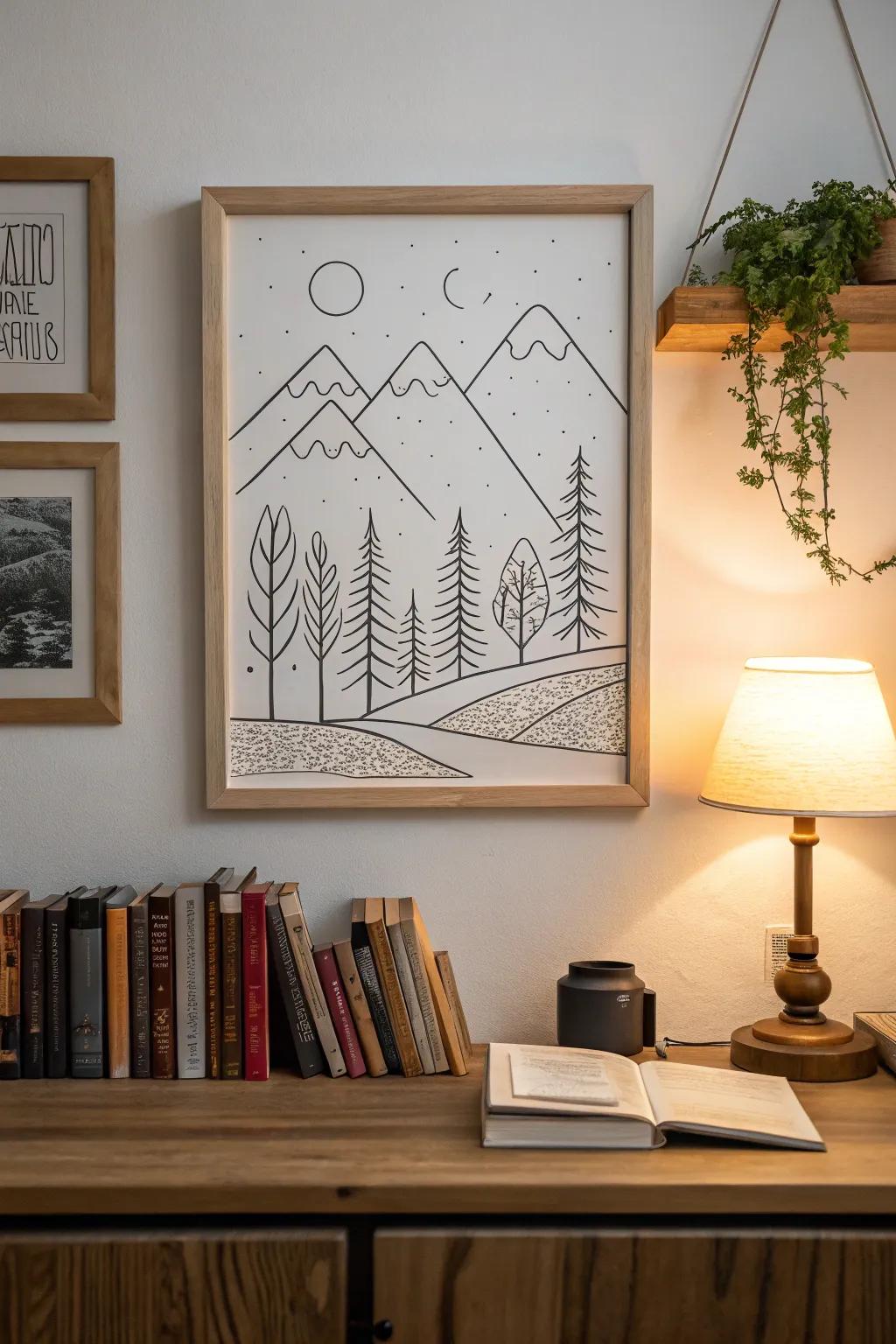 Welcome the outdoors in with minimalist line scenery.