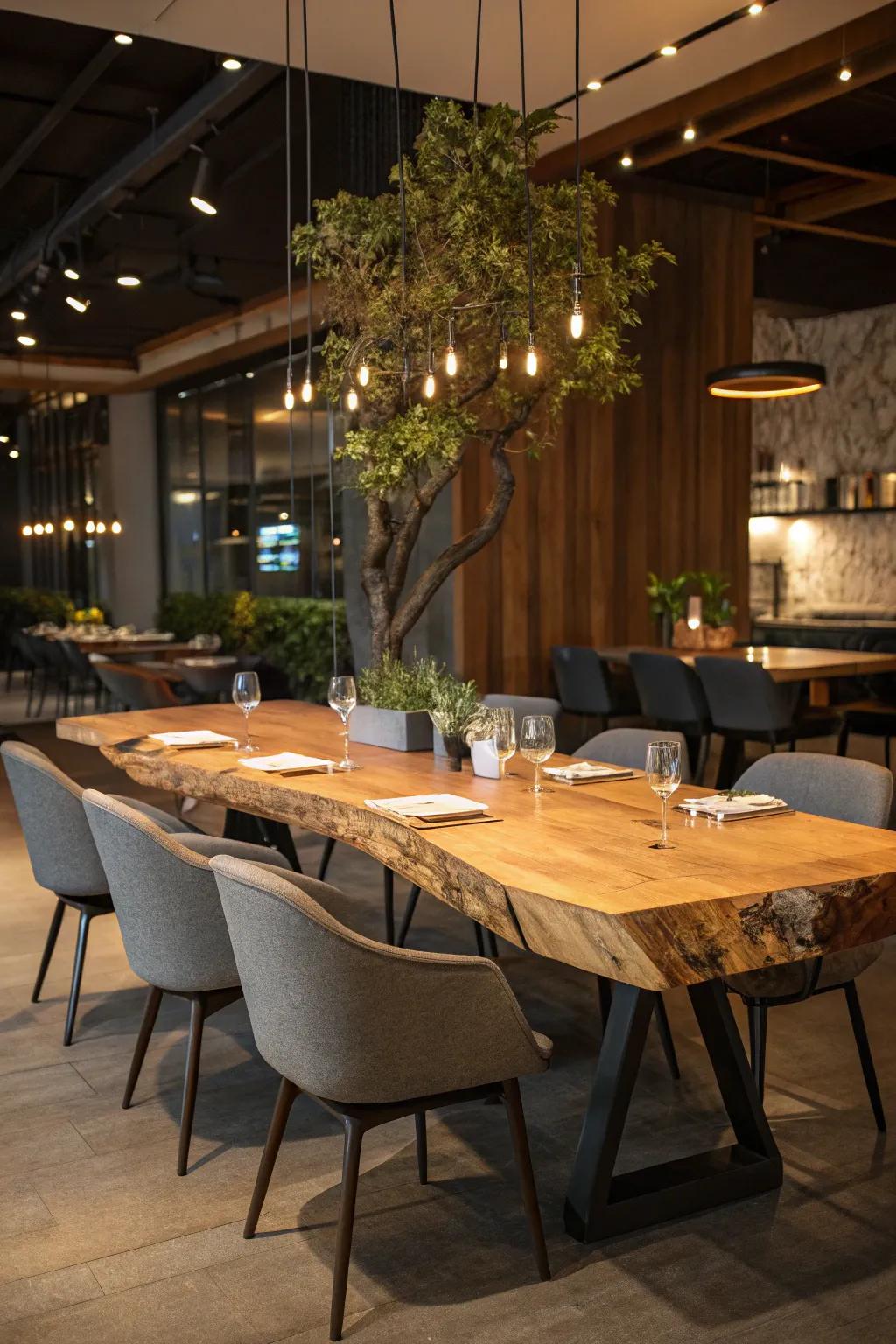 A dining space uplifted by the distinct charm of a raw edge table.