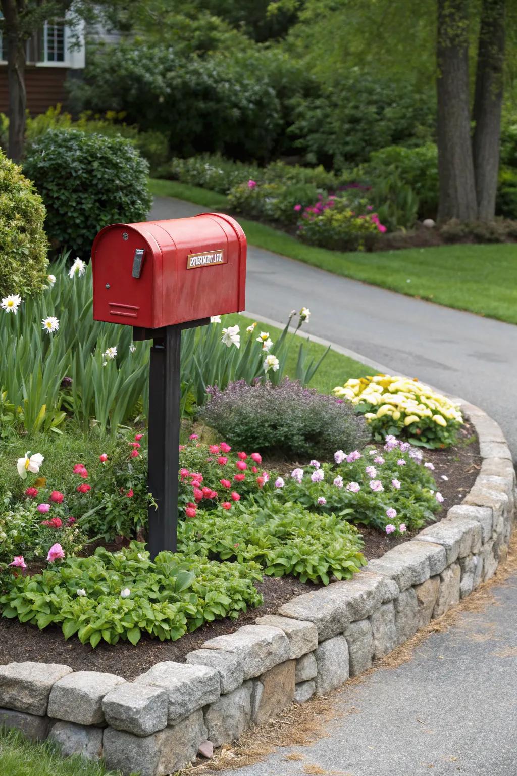 Stone borders contribute a dash of refinement to your mailbox garden.