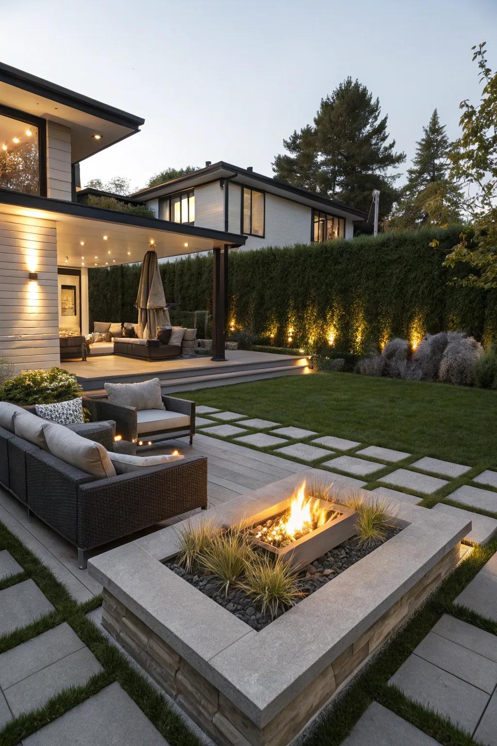 Heat up your evenings with a stylish bonfire area as a central feature.