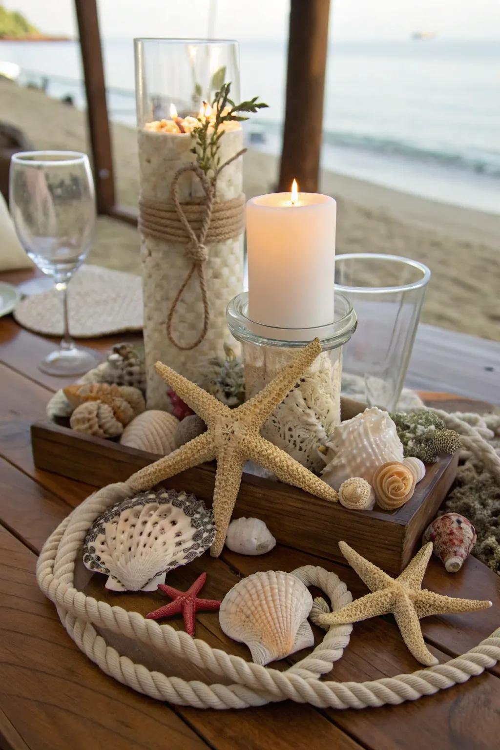 Bring the beach to your table with seashell centerpieces.