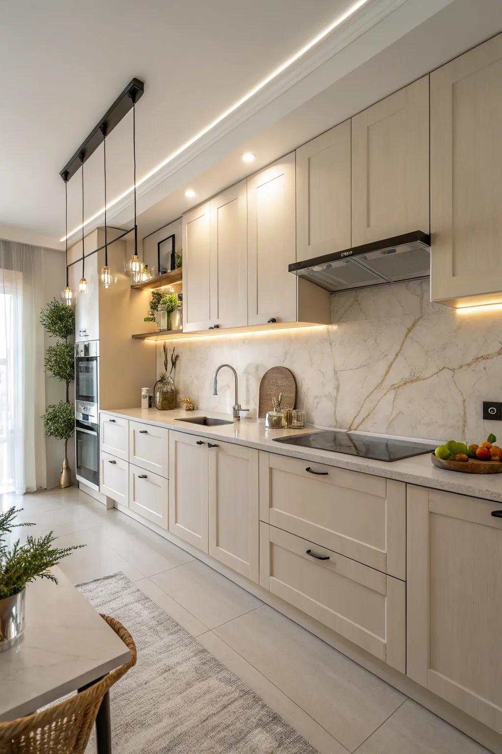 The soothing neutral backdrop lets the raw beauty of organic materials truly come alive.