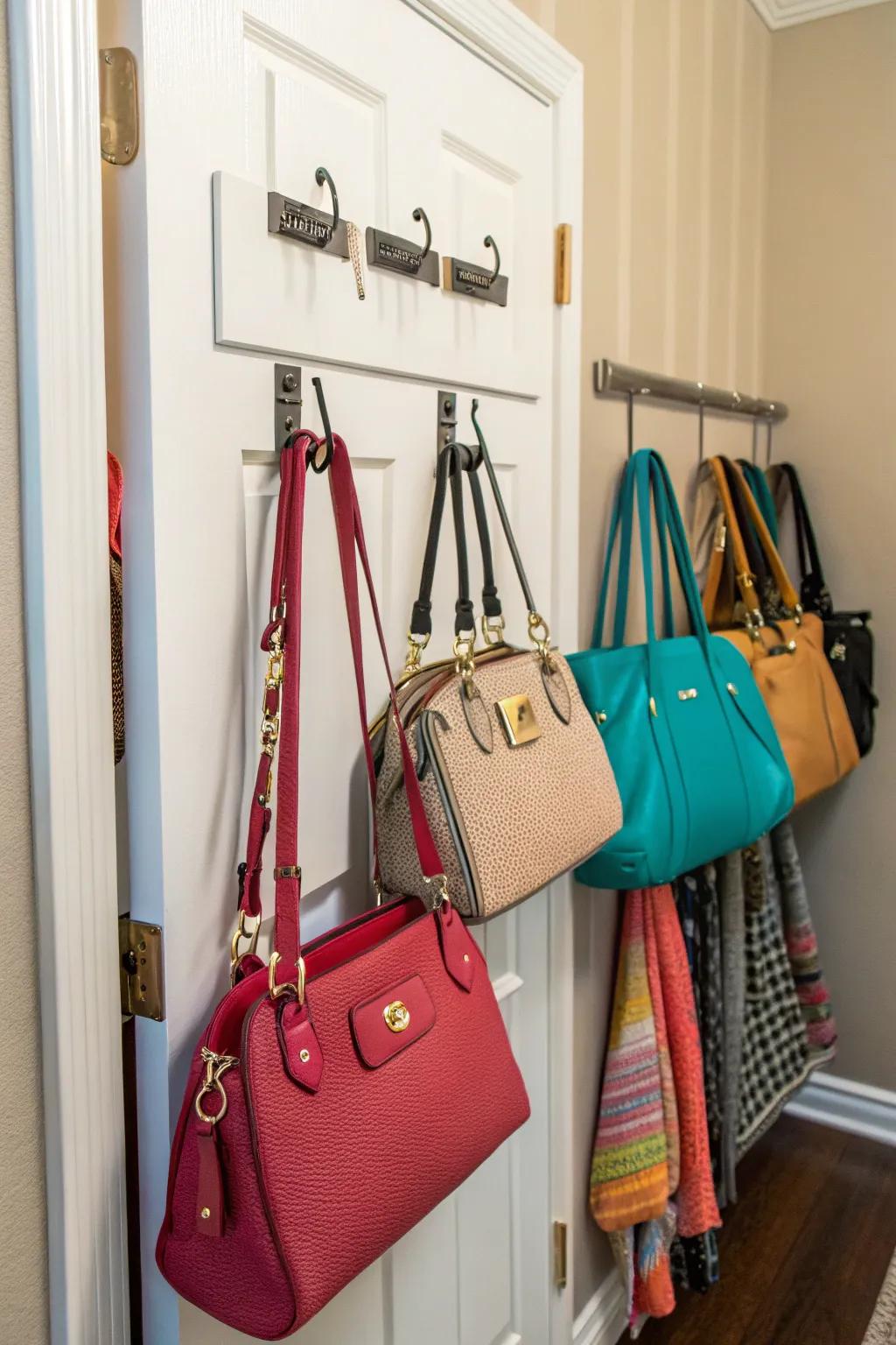 Simple hooks can transform your closet into a grab-and-go purse paradise.