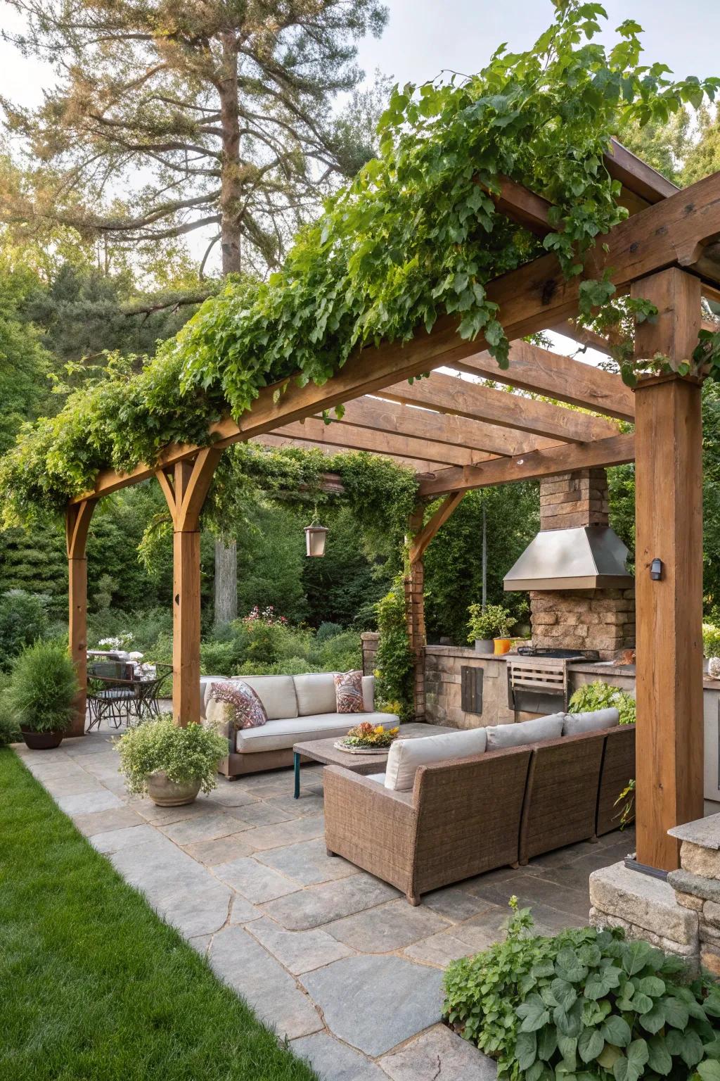 A pergola offers a stylish shelter for your BBQ area.