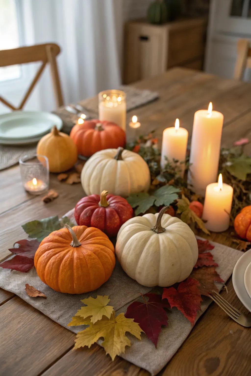 Small pumpkins styled for an appealing showcase.