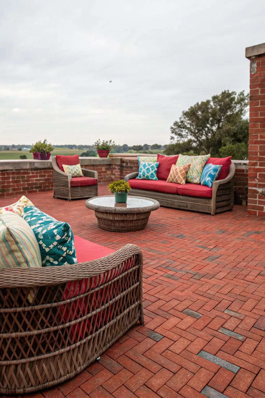 Relaxing seating choices on a red brick patio