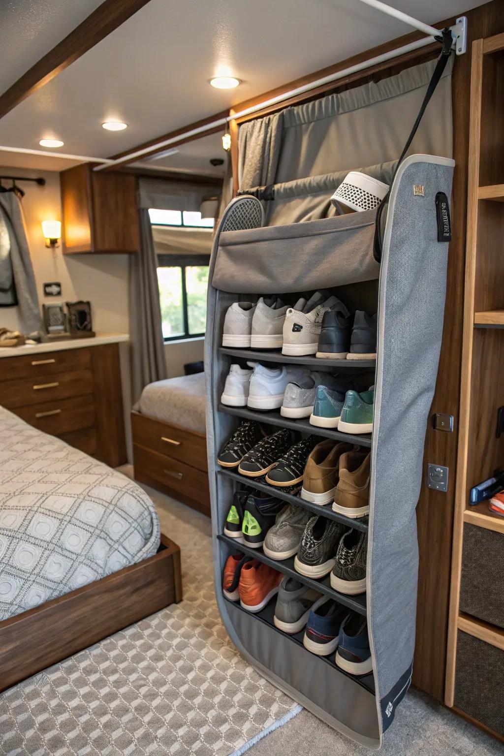 Capitalize on under-bed space with a smart shoe rack idea.