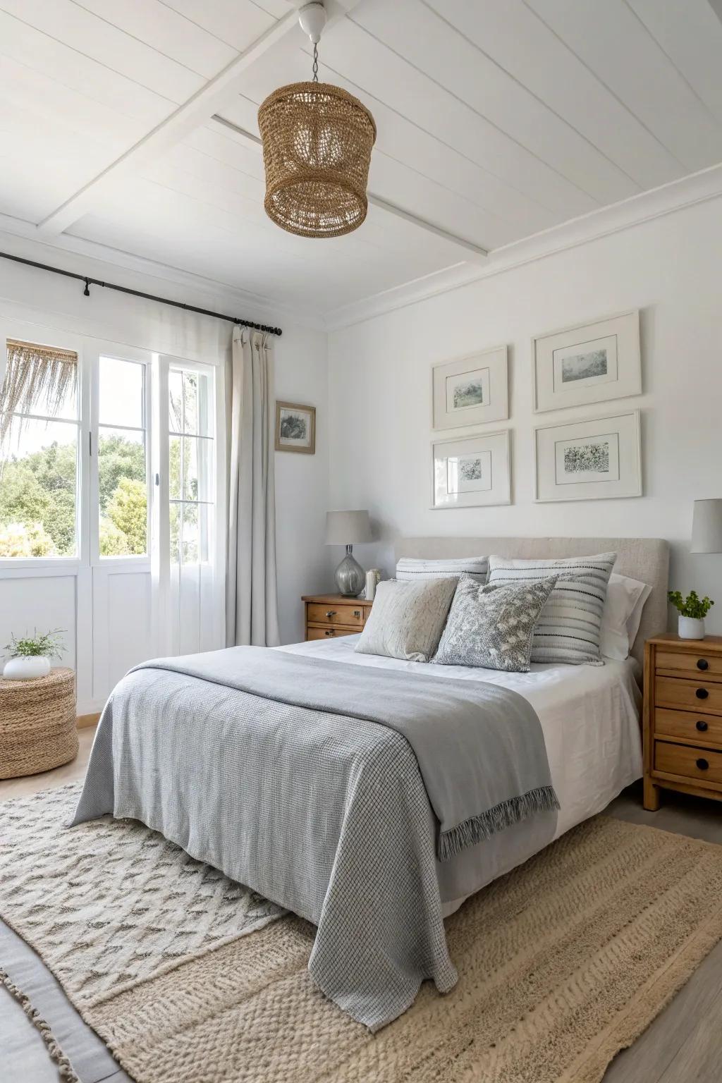 Bright hues generate an illusion of increased space within a compact primary bedroom.