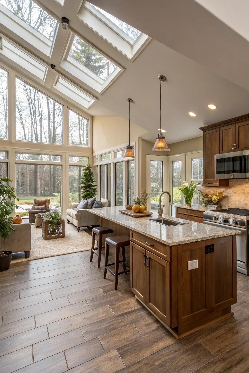 An open-concept design ensures a fluid transition between spaces.