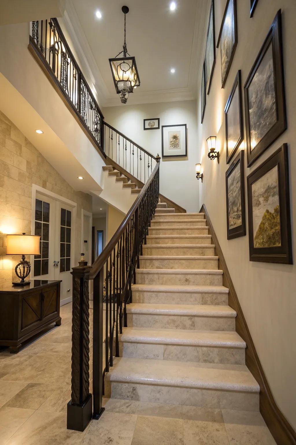 Playing with contrasting colors can inject an element of drama and sophistication into your staircase design.