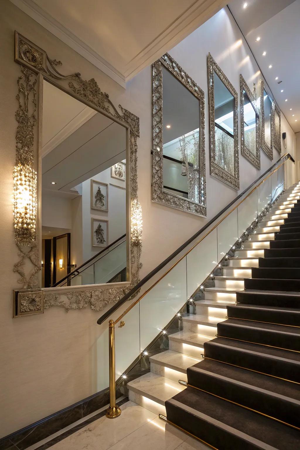 Maximize light and space on your staircase with mirrors.