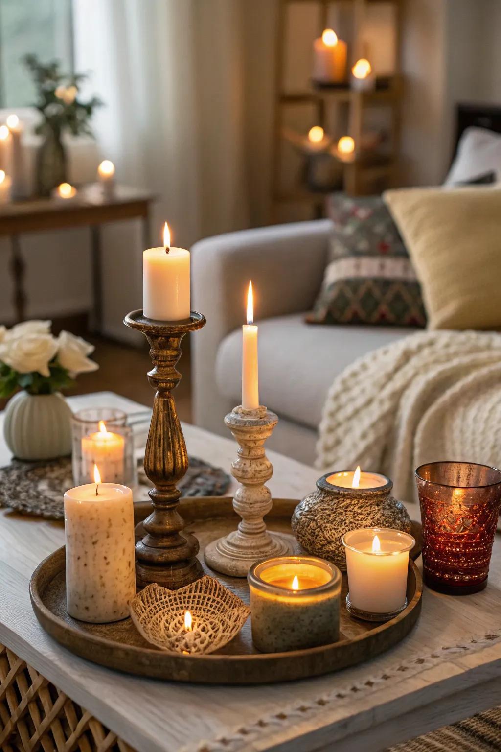 Candles add warmth and a touch of magic to your living room.