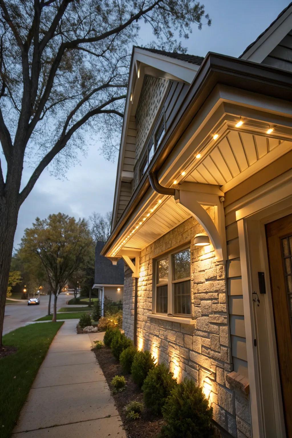 Strategically located lights emphasize the architectural splendor of this residence.