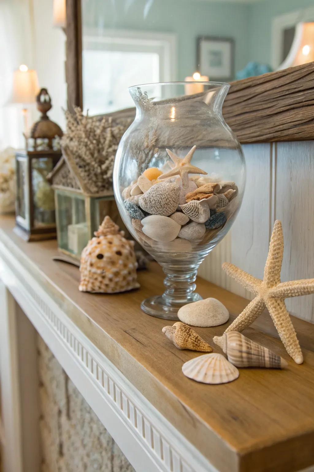 Incorporate a hint of the seashore with sea finds as vase embellishments.
