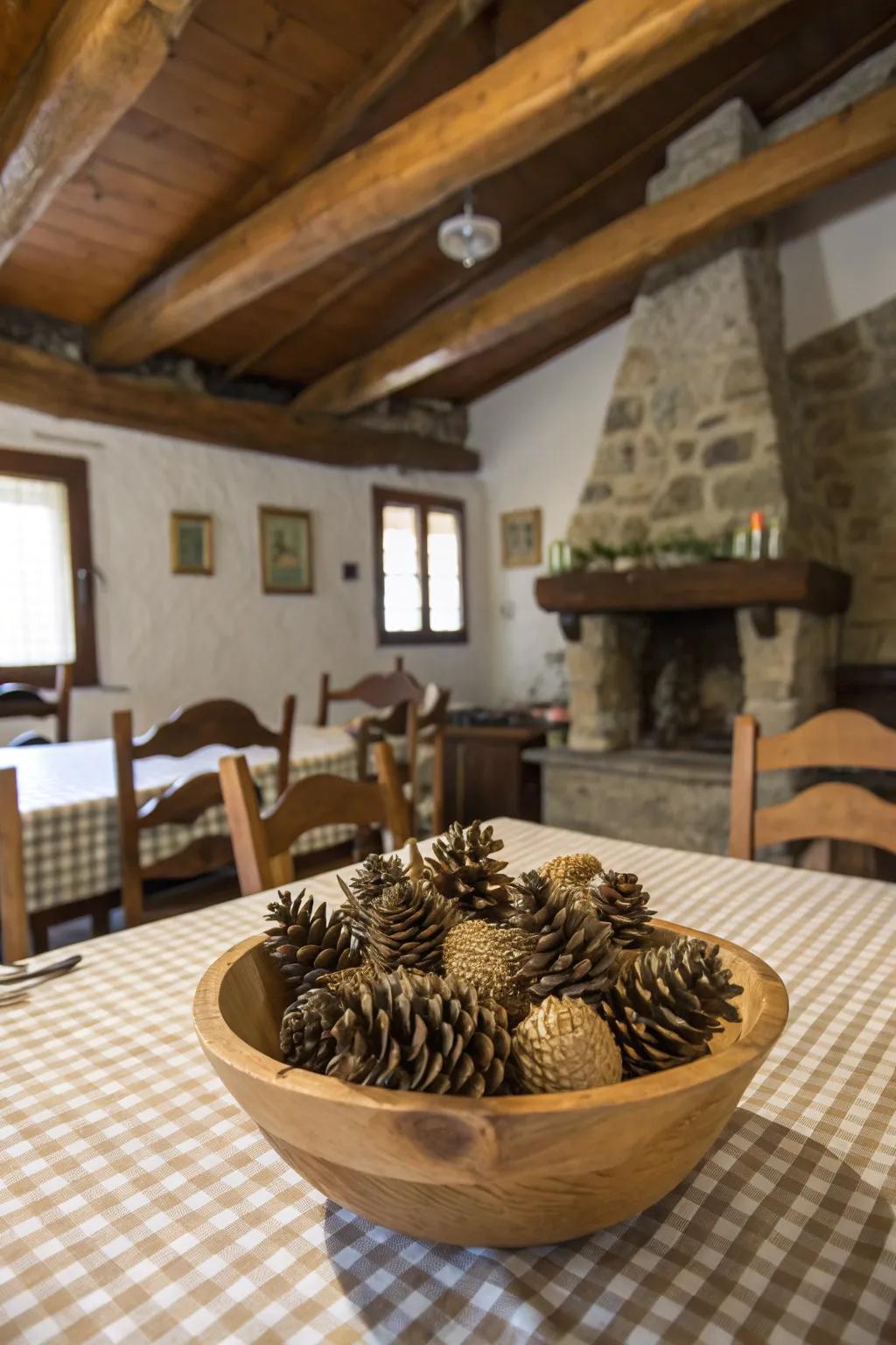Simple yet captivating conifer cone arrangements for your holiday table.