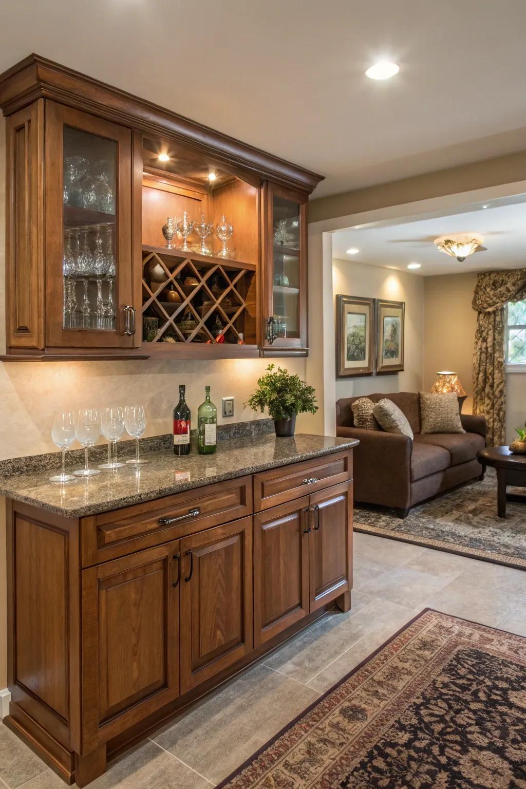 Make the most of small spaces with a corner wet bar.