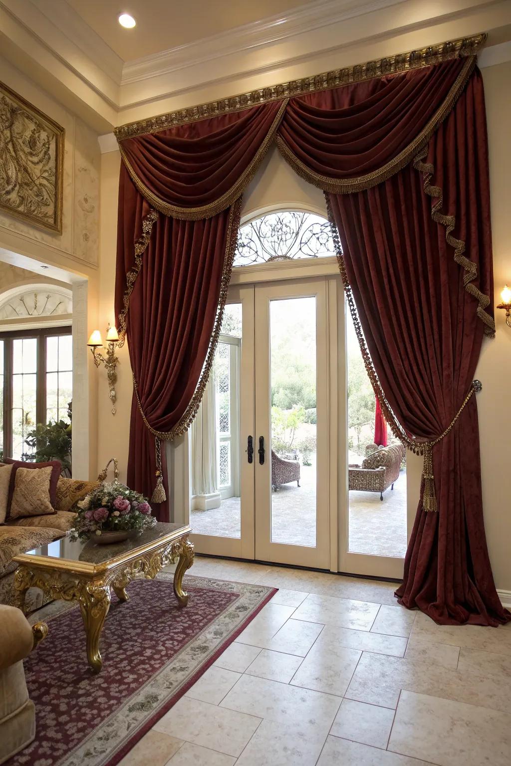 Extended-length drapes creating an impressive and sophisticated atmosphere