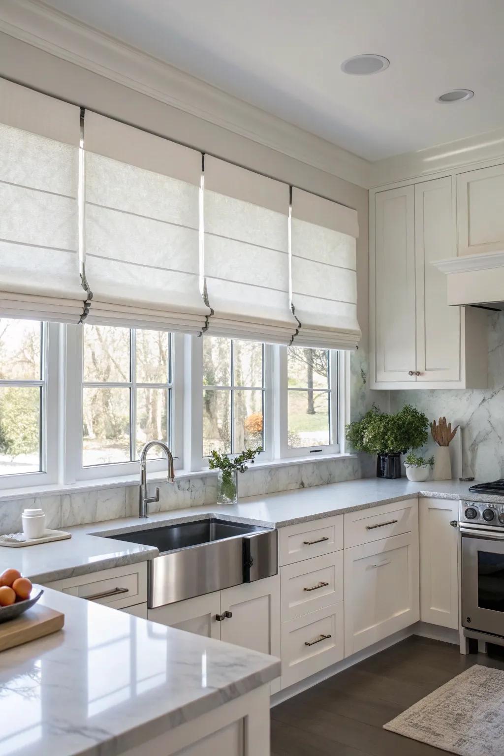 Roman shade valances combine charm with practicality.