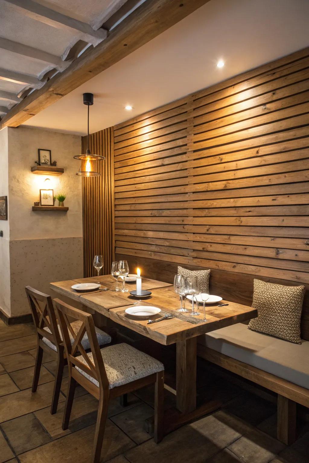 Imbue your area with a dash of warmth through horizontal timber slats.