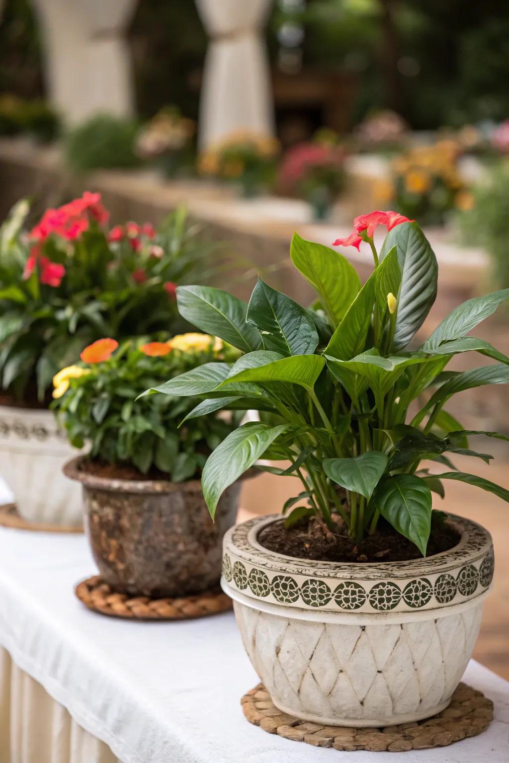 Eco-friendly potted plants for a green touch.