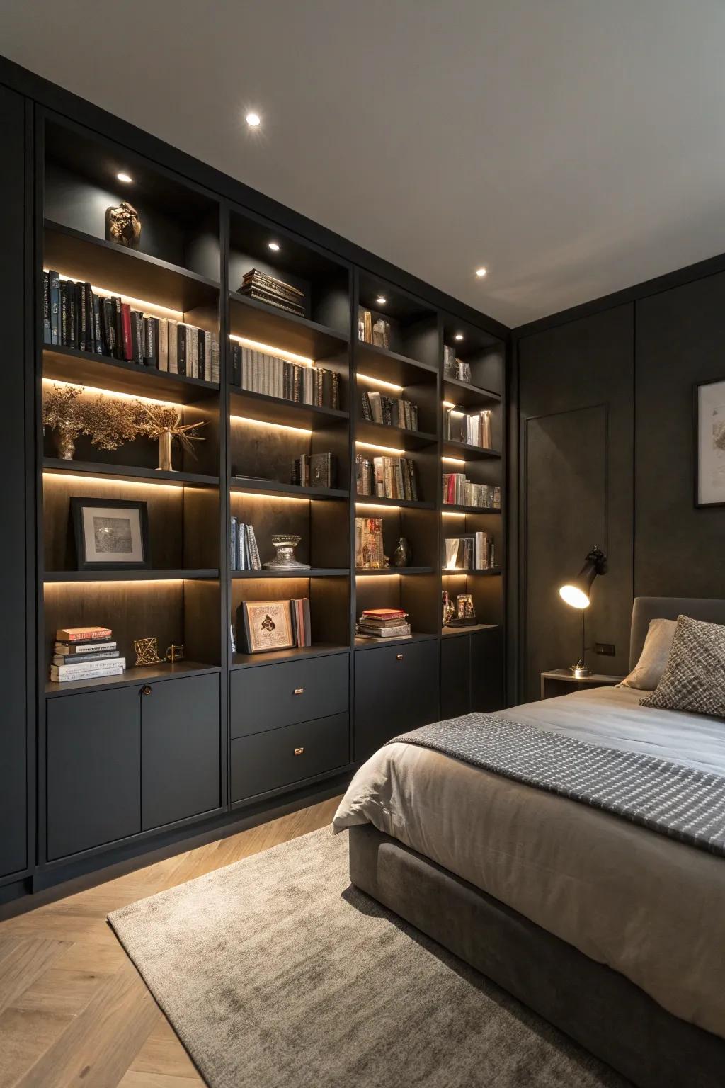In-built shelves provide storage and help with maintaining a seamless aesthetic.