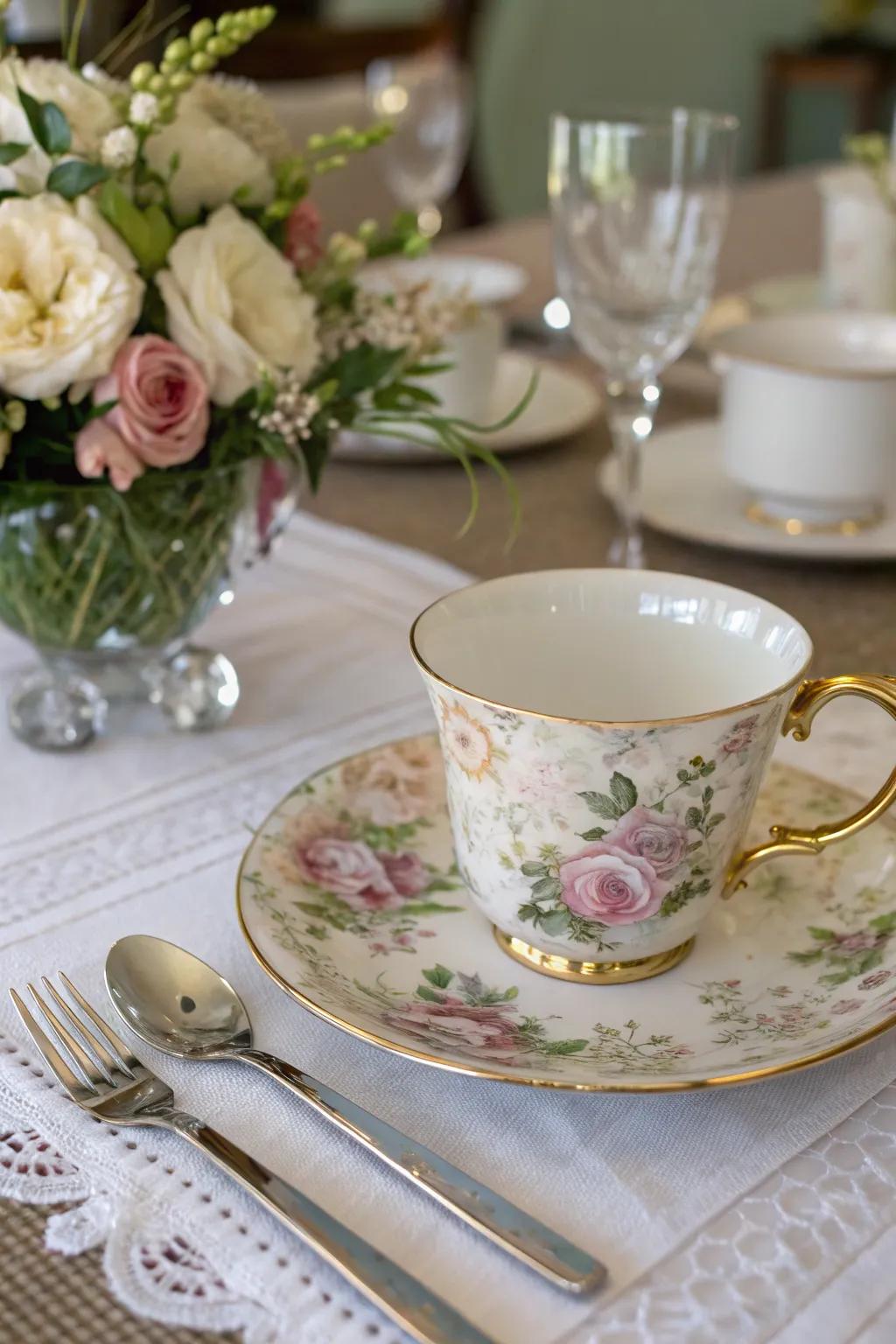 Floral designs with metallic accents for a luxurious accent.
