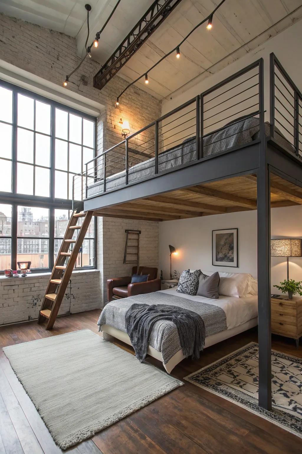 Elevate your space with a lofted bed setup.