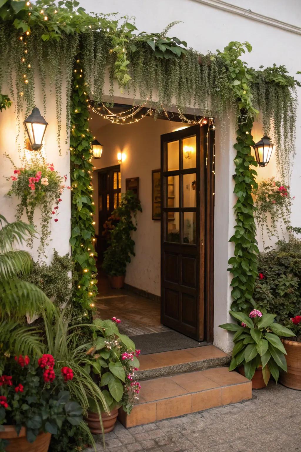 Hanging drapes append celebratory cheer to archways and halls.