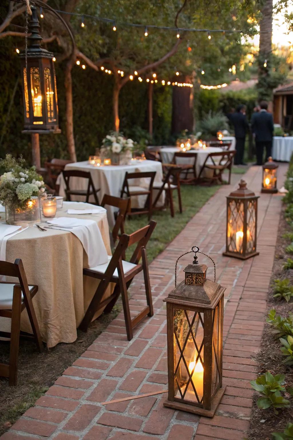 Lamps impart rustic charm and a cozy glow to party settings.