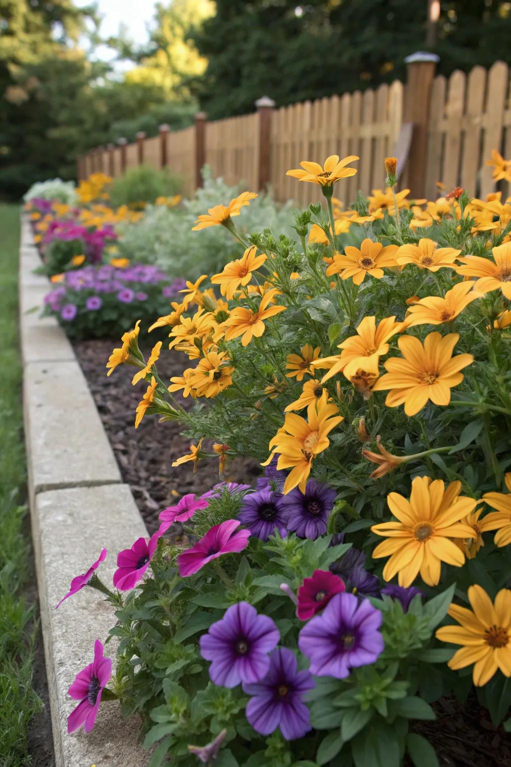 Honey drops infuse warmth and sun-kissed tones into petunia gardens.