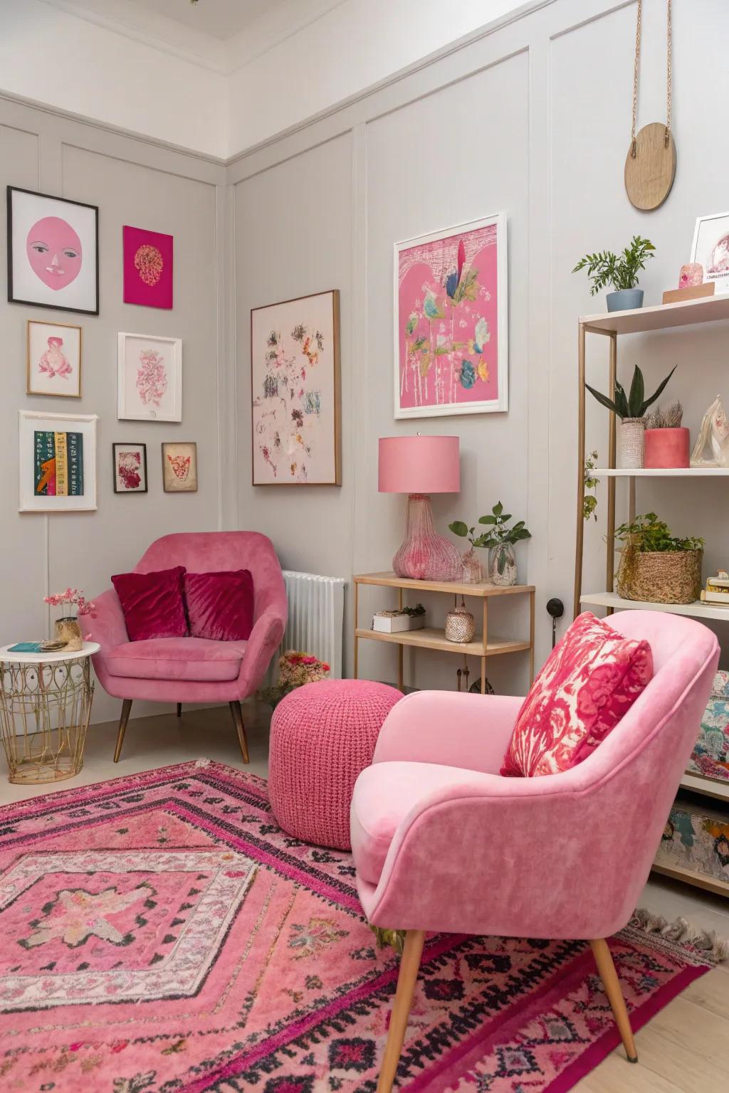 Varied pink decor that captivates the eye.