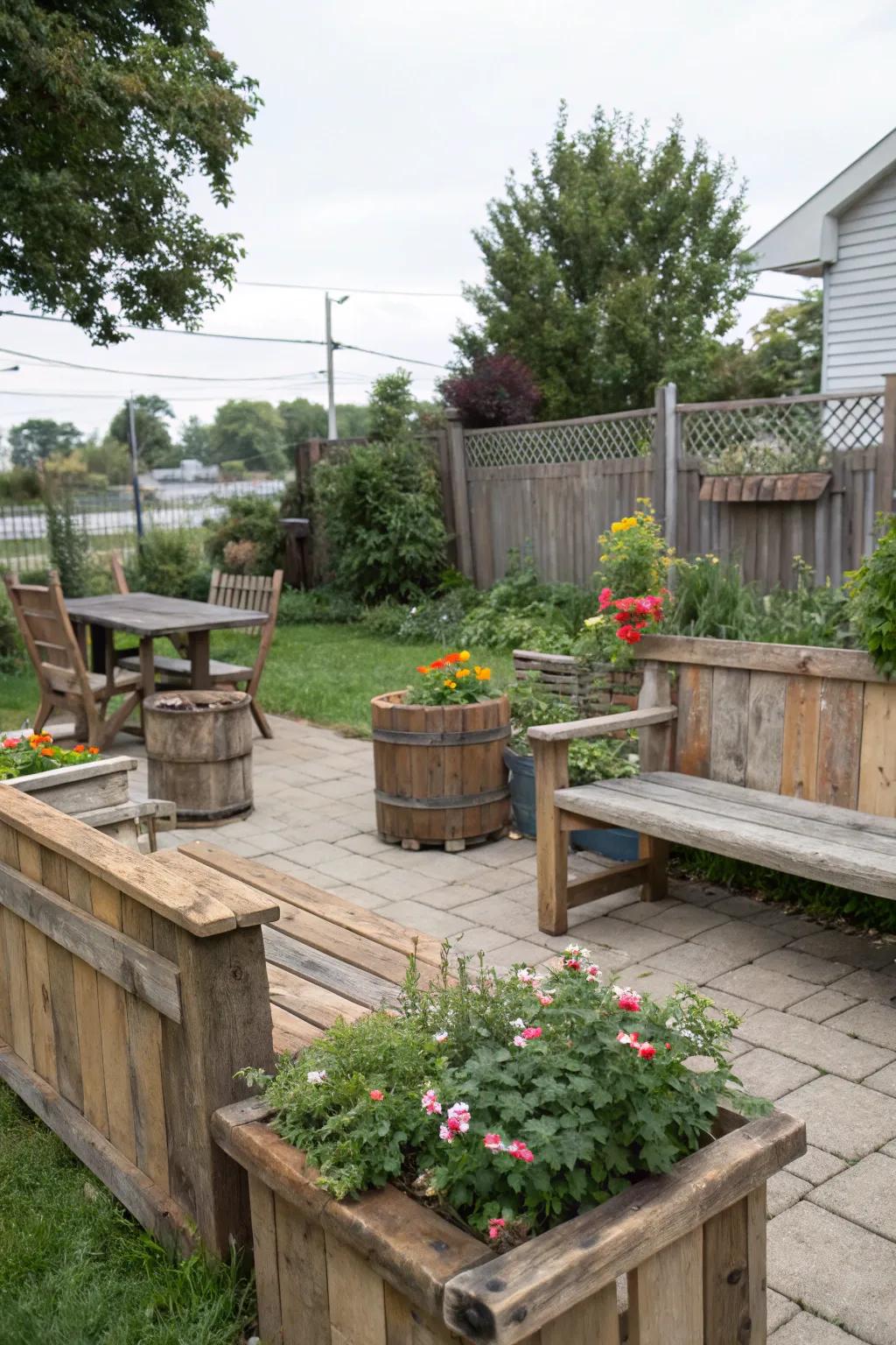 Repurposed lumber adds rustic charm and character.
