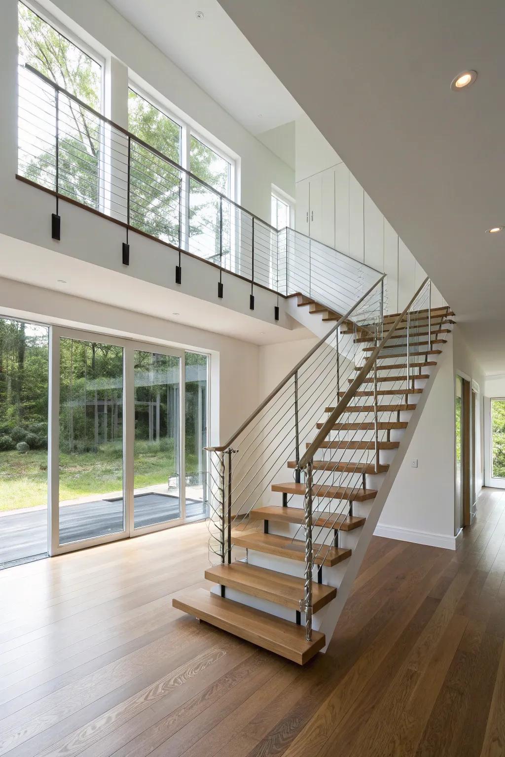 Embrace modernity with a sleek floating staircase design.
