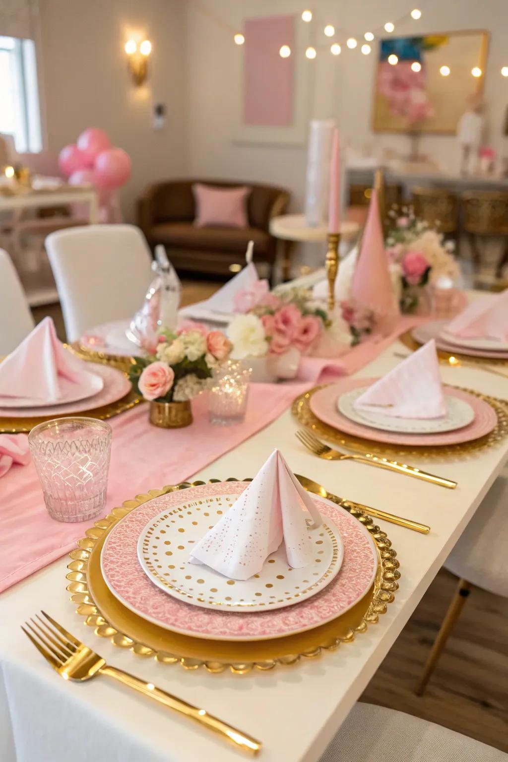 Sophisticated table settings fashioned with cohesive design elements establish a visually harmonious aesthetic.