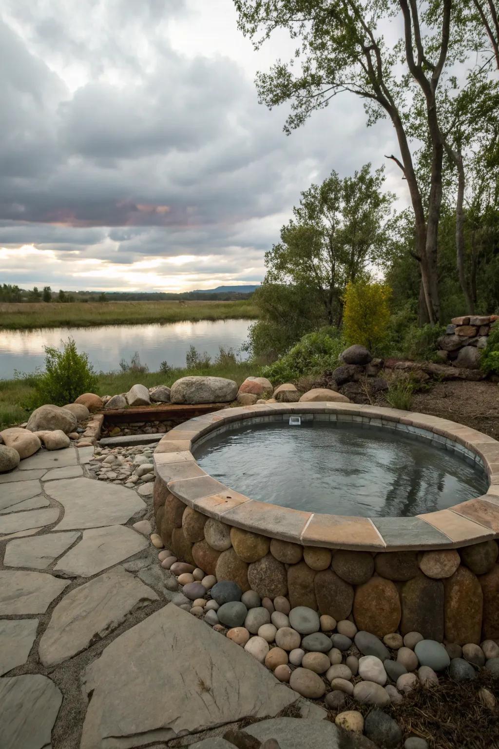 Natural stone elements create a seamless blend with the landscape.