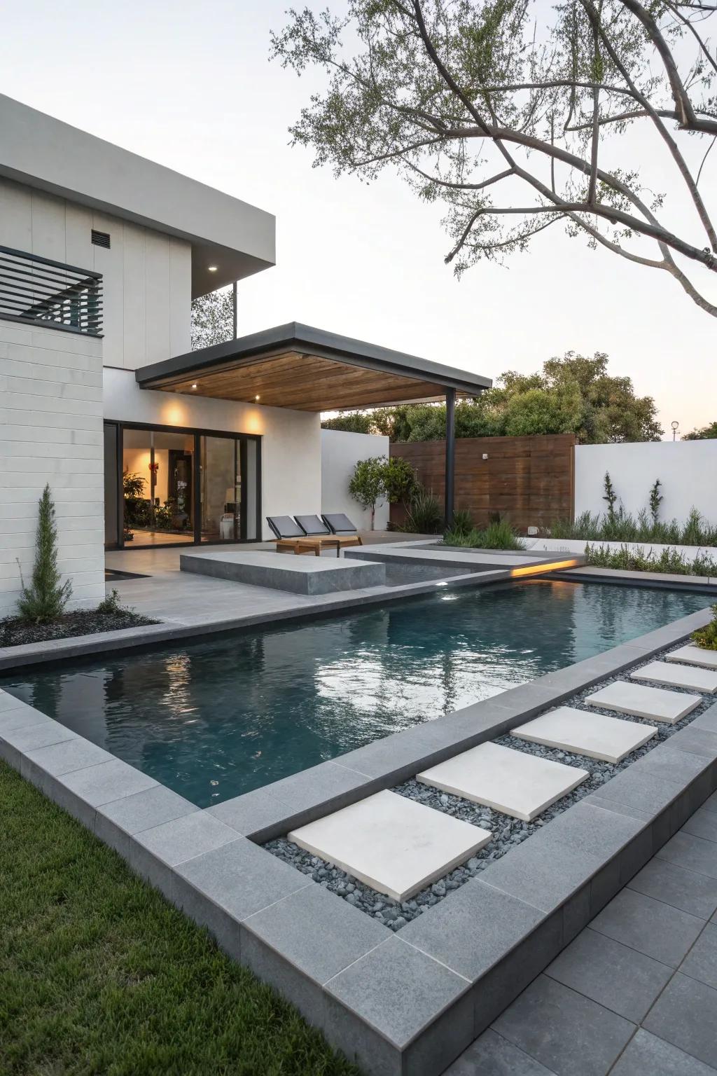 A sleek and modern pool design with geometric elegance.