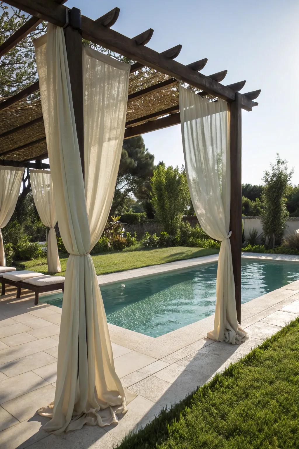 Curtains on a pergola supply privacy and style.