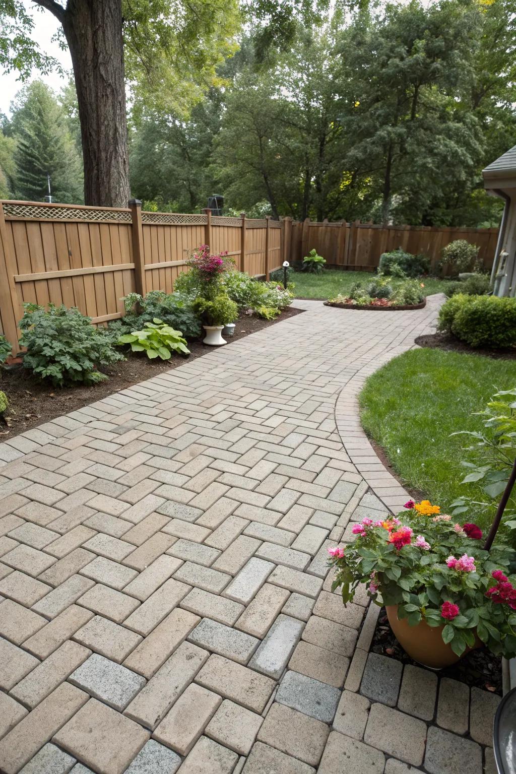 Geometric paver patterns add style and sophistication to any patio.