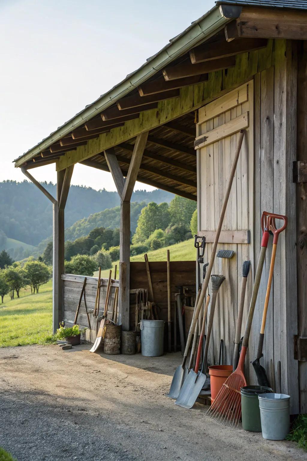 A barn with a full-length overhang providing ample protection.