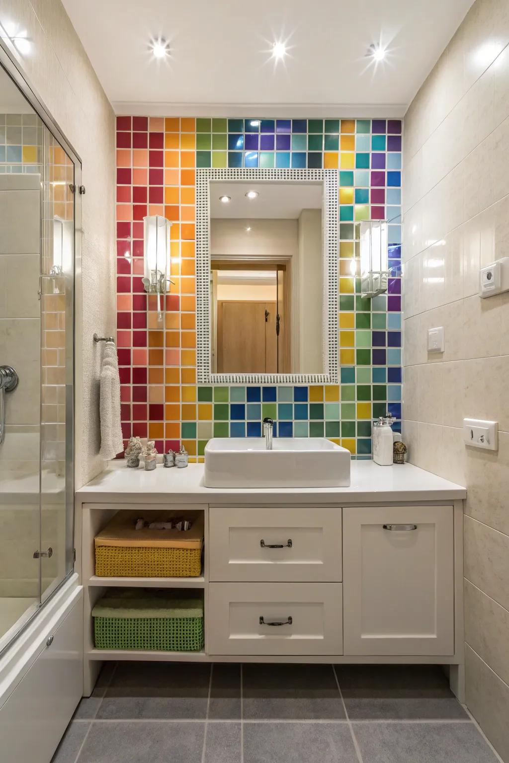 Mosaic tiles inject a lively, artistic vibrancy.