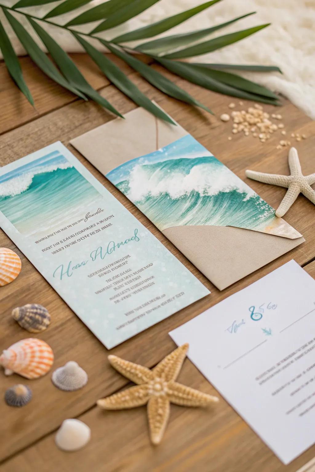 Invitations that remind your guests of ocean breezes and walking barefoot on the sand.