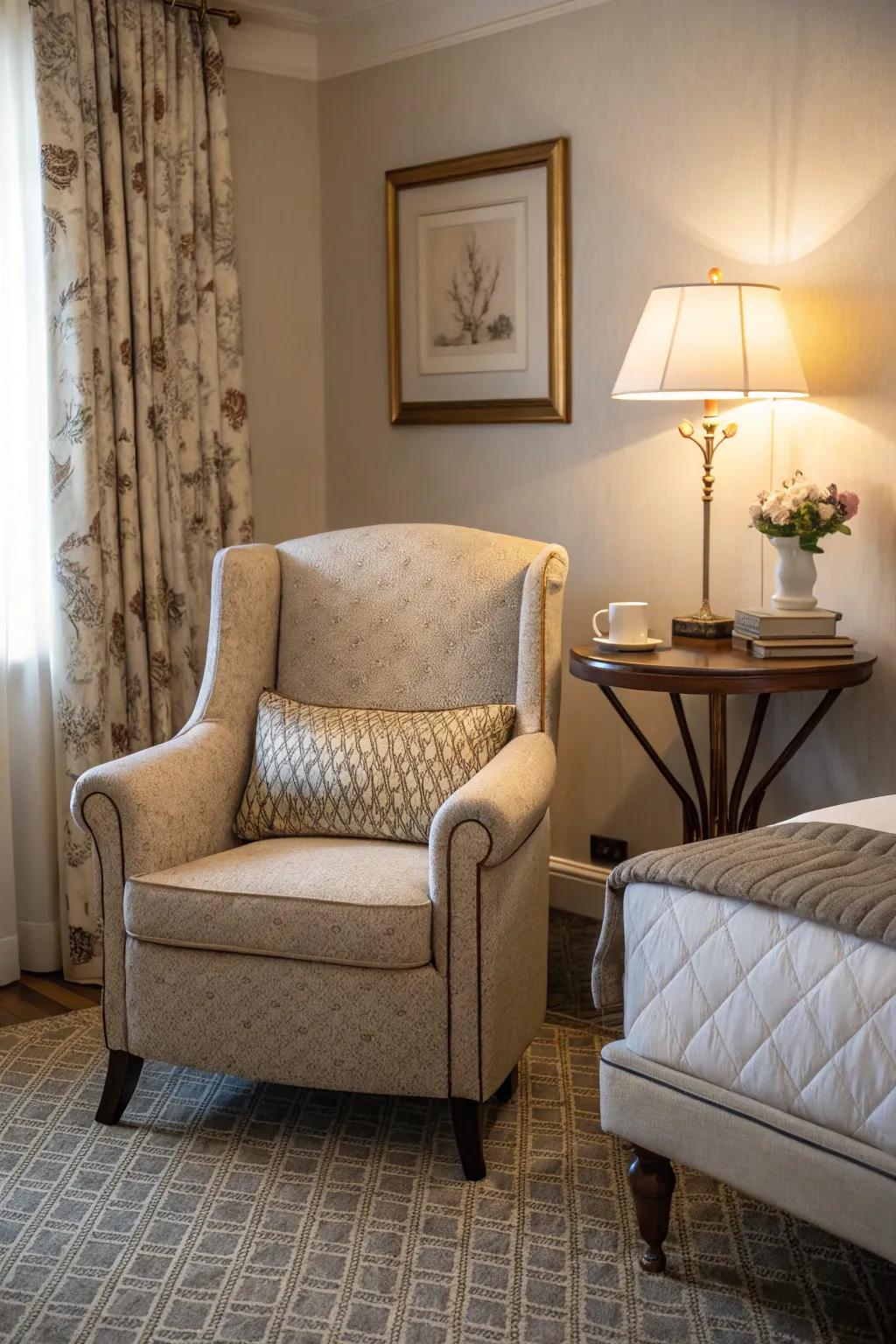 Upholstered armchairs seamlessly blend comfort and style, creating an inviting space for relaxation.