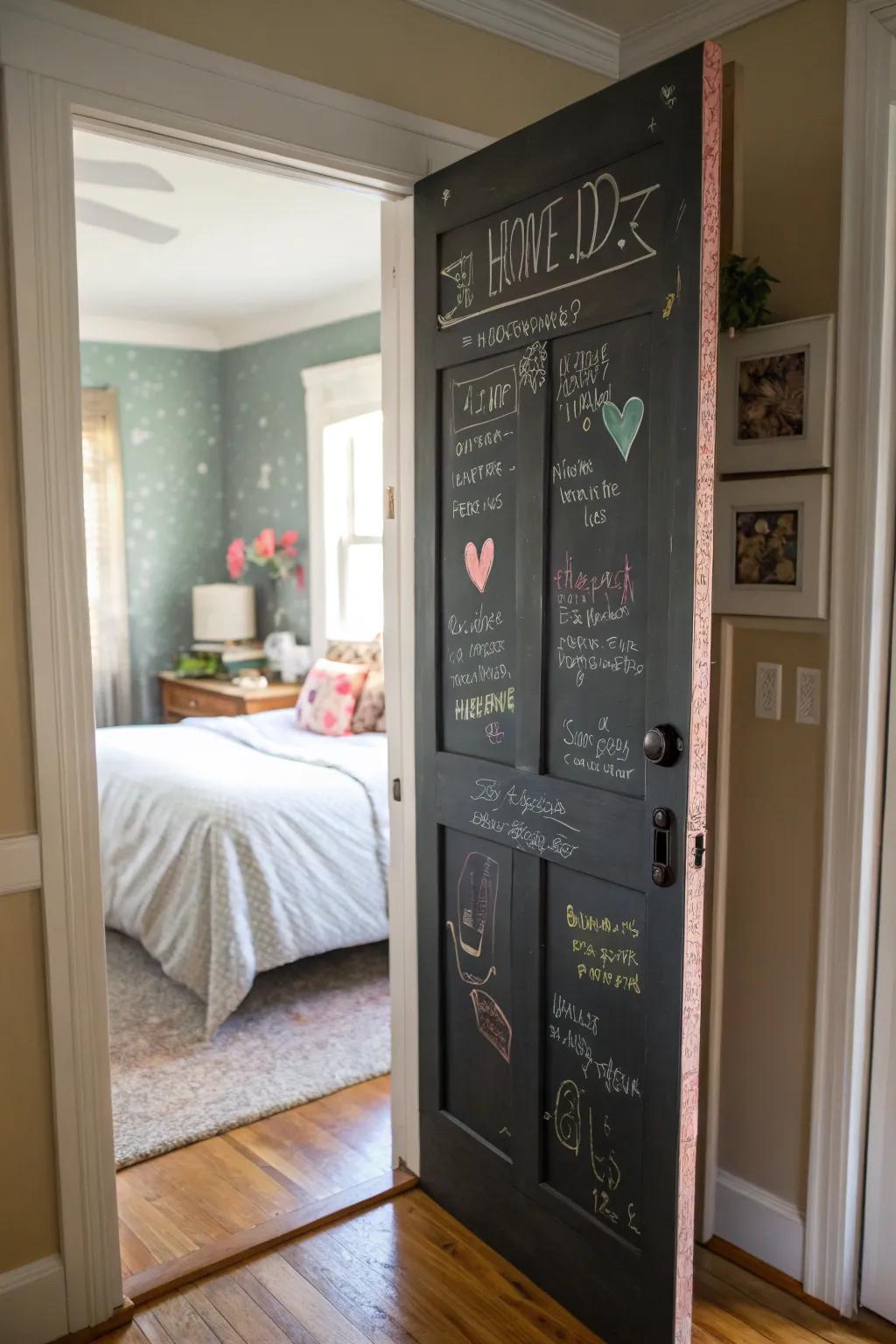 Chalkboard paint turns your door into a creative and functional space.