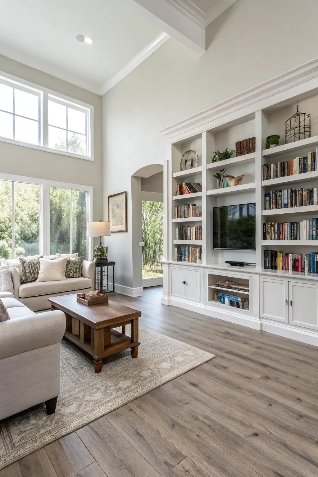 Contemporary living space featuring elegant vinyl plank flooring