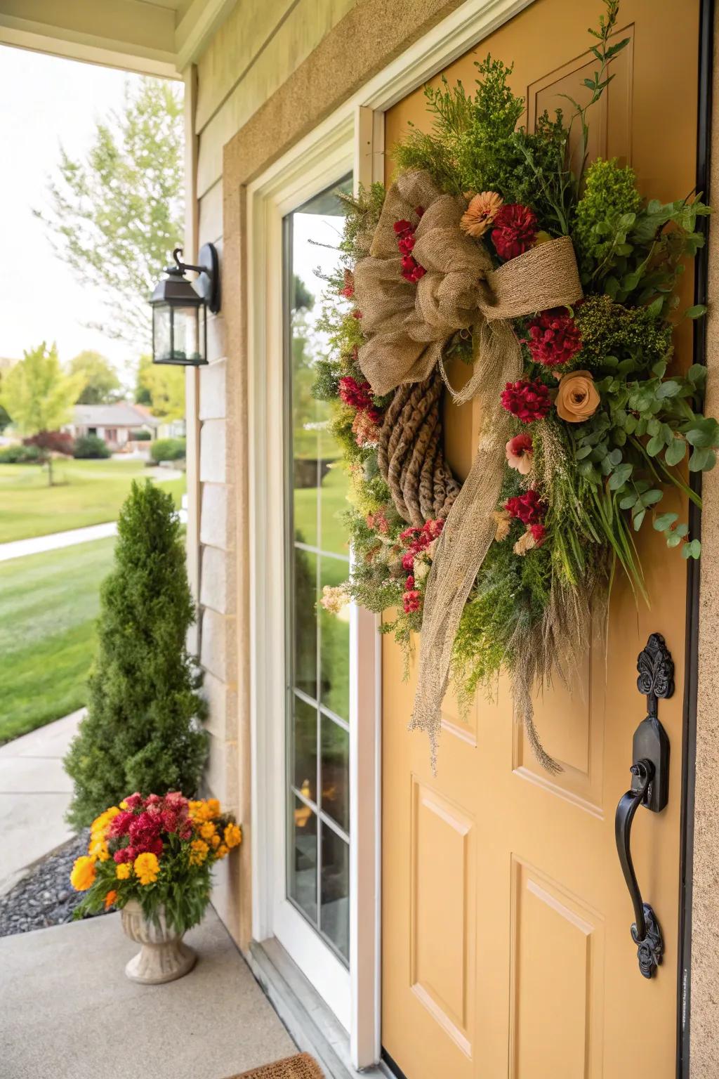 Welcome guests with a charming burlap wreath.