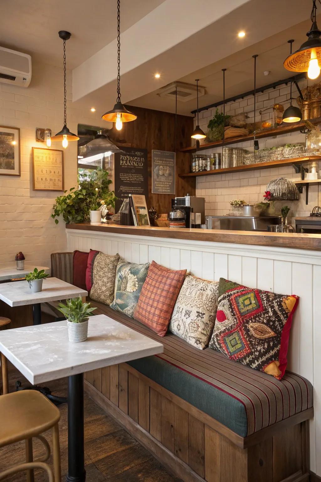 A cozy nook in a cafe kitchen perfect for enjoying a cup of coffee.