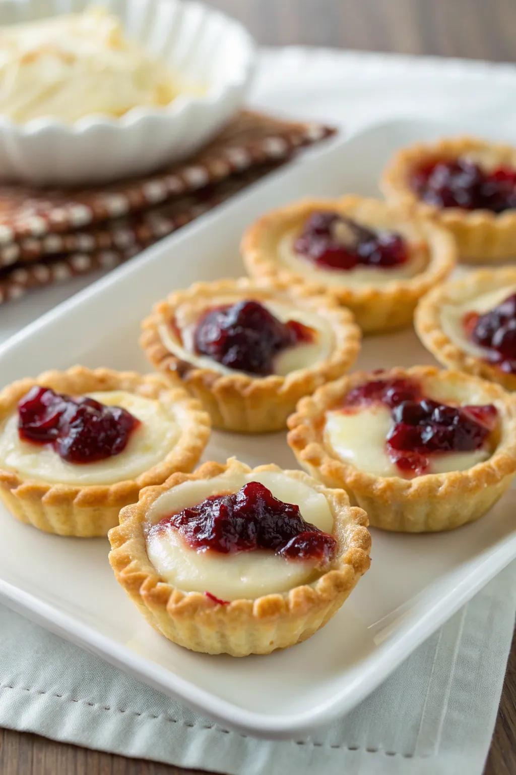 Brie and cranberry tartlets are a beloved holiday delight.
