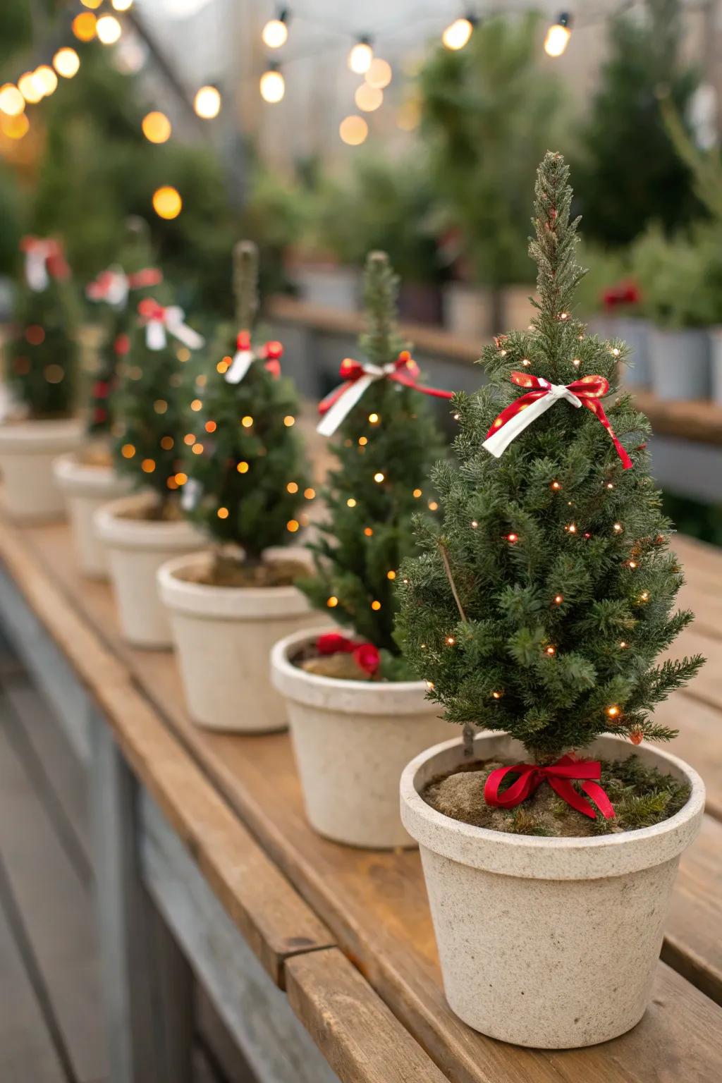 Tiny Christmas trees ready for decorating