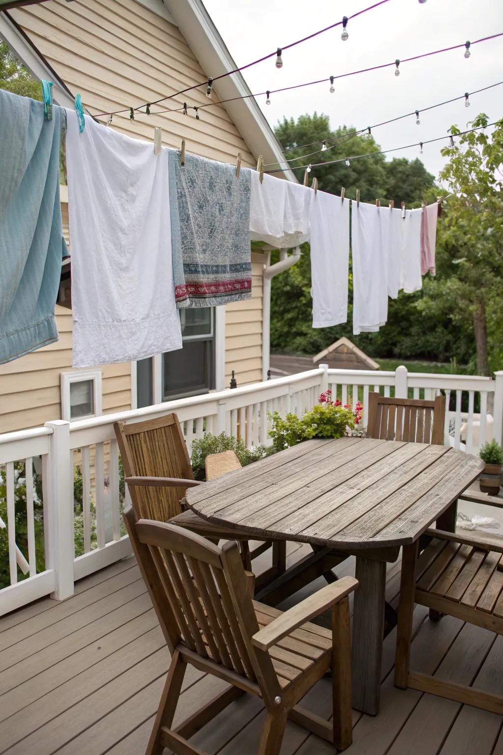 A smart and discreet clothesline solution for deck spaces.