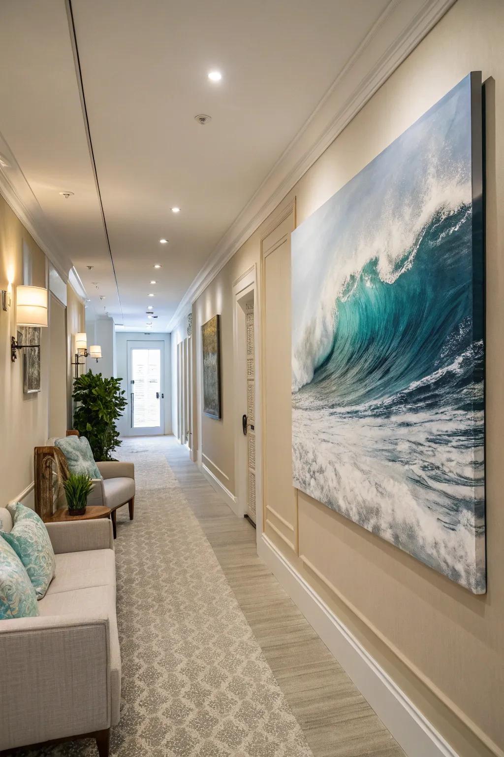 Seaside-themed art carries the ocean's essence inside.